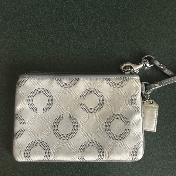 Coach Gray Canvas Leather Signature C Wristlet Mini Pouch - Picture 6 of 16